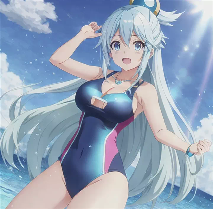 Ai makes Aqua in her swimsuit