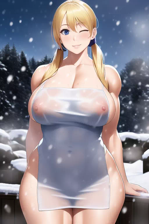 雪の露天のマッスル姉さん