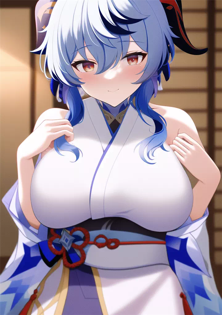 Ganyu with kimono blue and white
