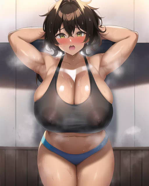 AI作、褐色肌の陸上部爆乳すぎる後輩