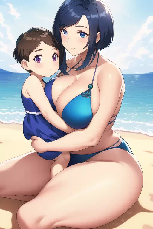 Scenery with moms on the beach