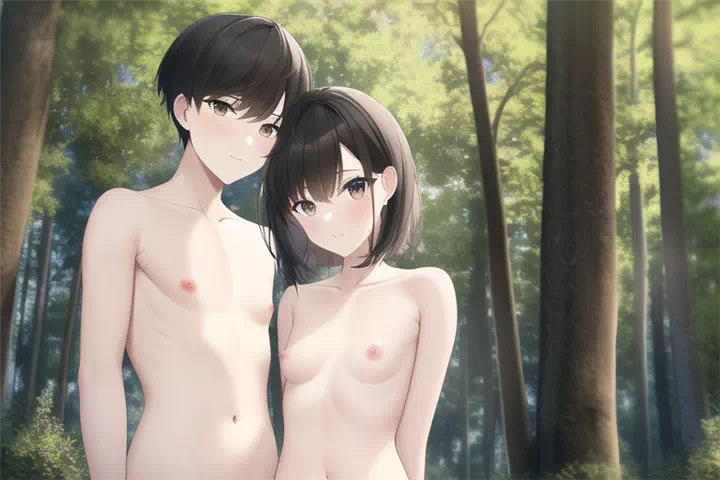 裸で森林浴・沐浴を受けて心身の健康を図る少年・少女たち