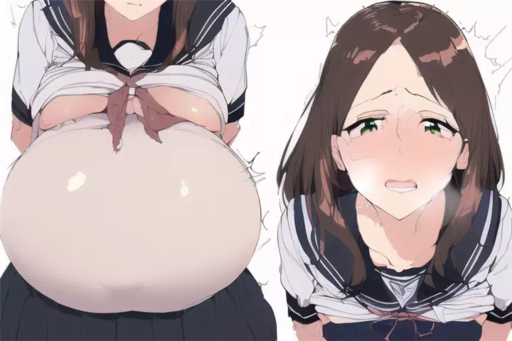 school girl belly inflation