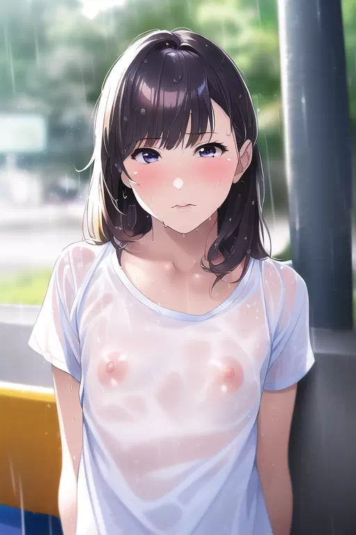 NovelAI 濡れ透け乳首イラスト・貧乳白Ｔシャツ編