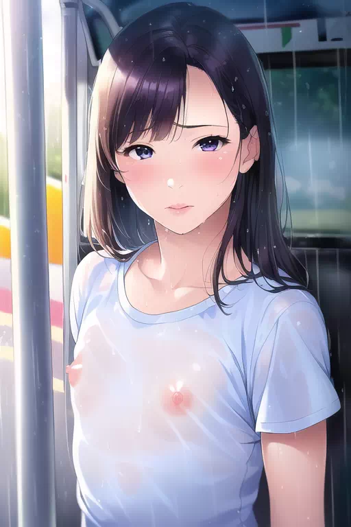 NovelAI 濡れ透け乳首イラスト・貧乳白Ｔシャツ編