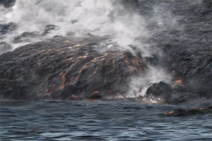 大火傷を負い敗北するウルトラヒロイン【火山、溶岩風呂、焼け衣服】