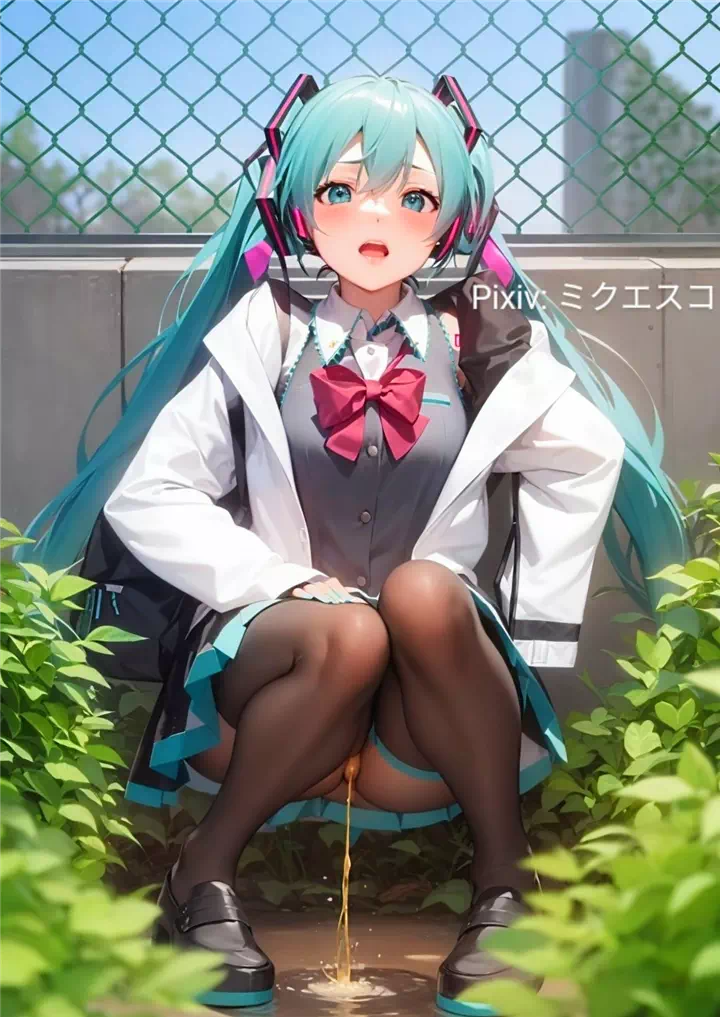 茂みの中でこっそり放尿しようとしていた初音ミク