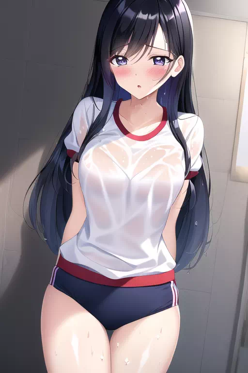 激しいプレイで汗だくになっちゃった体操服の女の子??