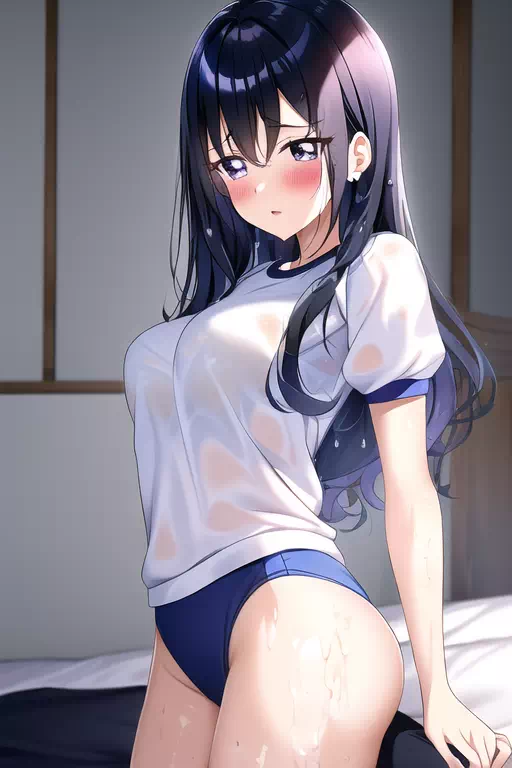 激しいプレイで汗だくになっちゃった体操服の女の子??