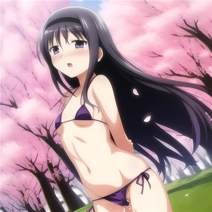 桜の木の下で事後水着ほむら(Swimsuit Homura)