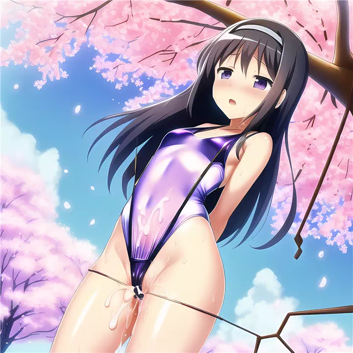 桜の木の下で事後水着ほむら(Swimsuit Homura)