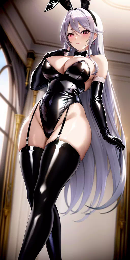 Long Silver Hair Bunny Girl #1