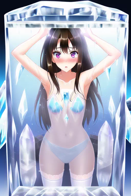 氷の中に閉じ込められてしまった下着姿のアイドルしぶりん??