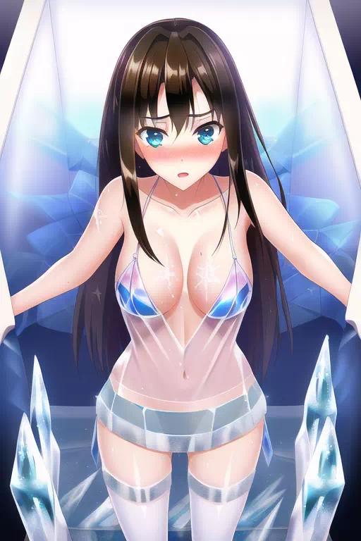 氷の中に閉じ込められてしまった下着姿のアイドルしぶりん??