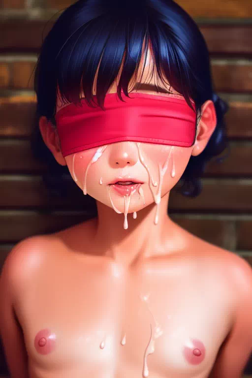 目隠しをする少女④／Girl wearing blindfold