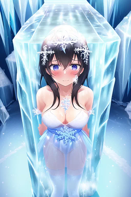 抵抗むなしく捕らえられ、下着姿で氷の中へ閉じ込められるお姫様??