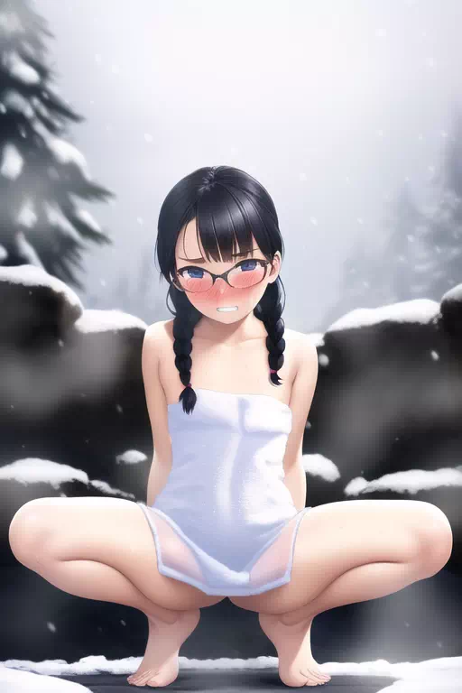 雪の露天の眼鏡っ娘