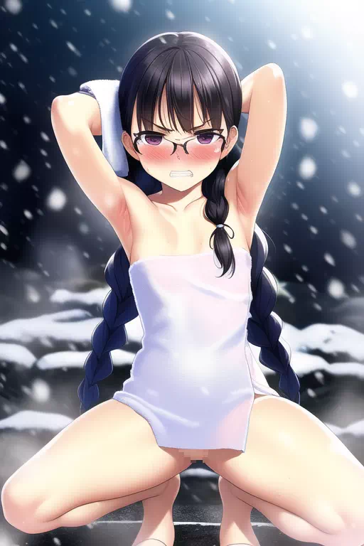 雪の露天の眼鏡っ娘