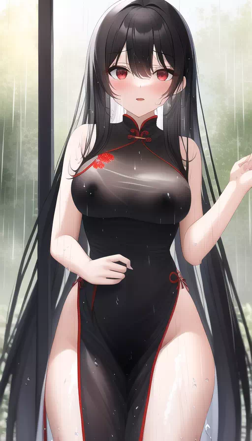 雨の中のチャイナドレス娘 byAI