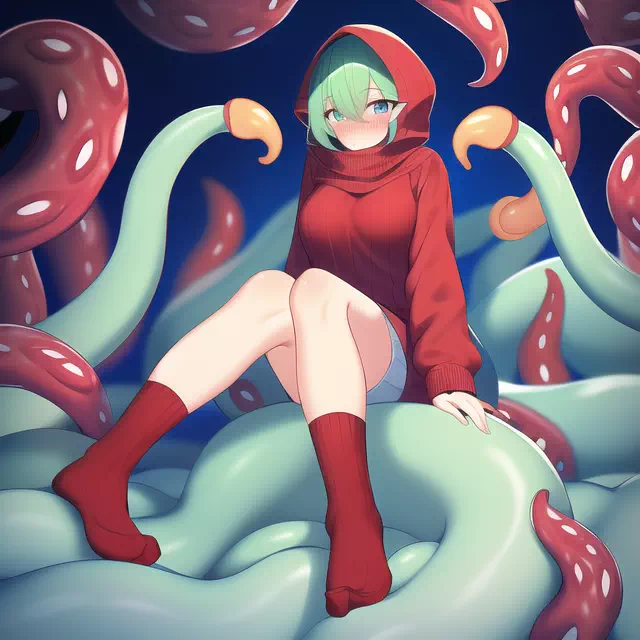 Red hood girl with tentacles