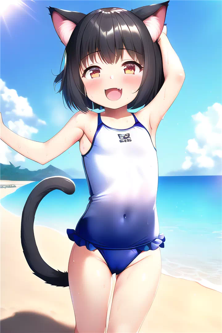 黒猫ちゃんと海水浴