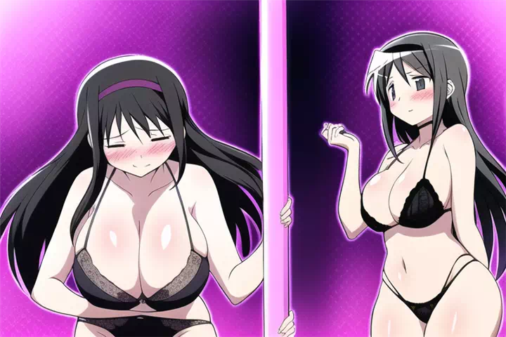 Flashy homura-chan in strip club