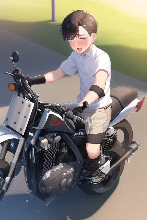 バイクに跨ったまま射精してしまう制服少年　その2