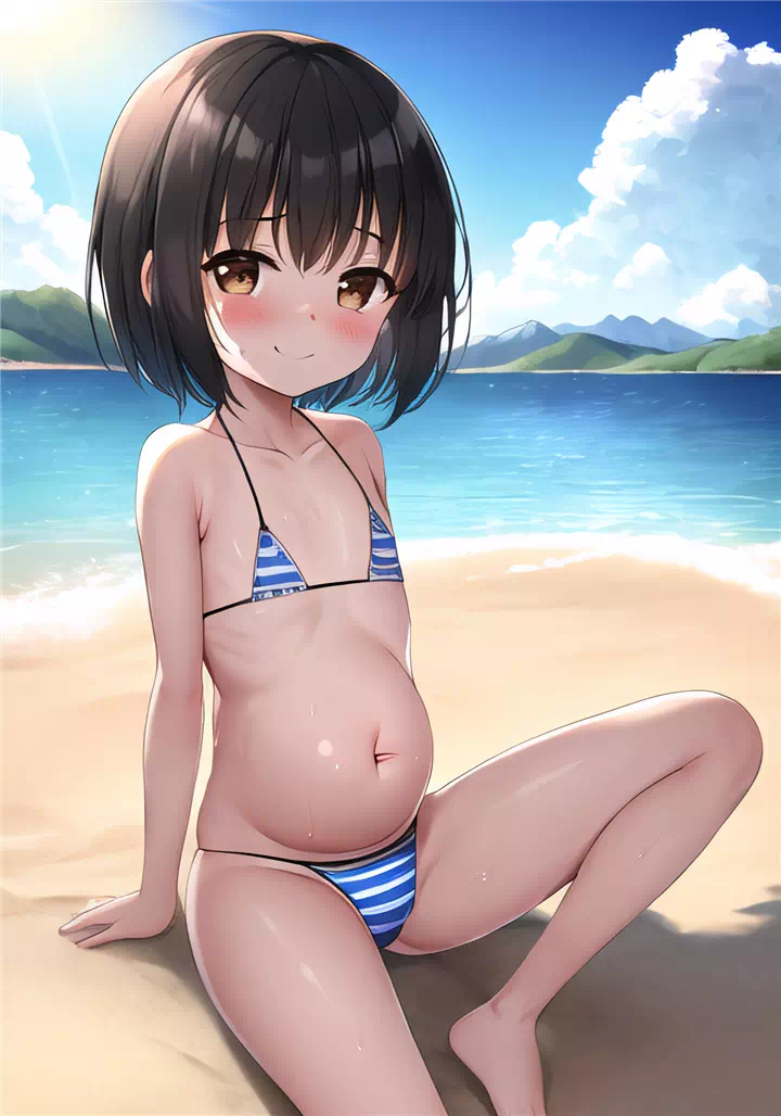 Cute pregnant loli at the beach
