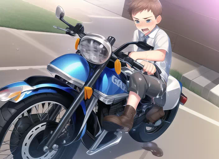 バイクに跨ったまま射精してしまう制服少年　その6