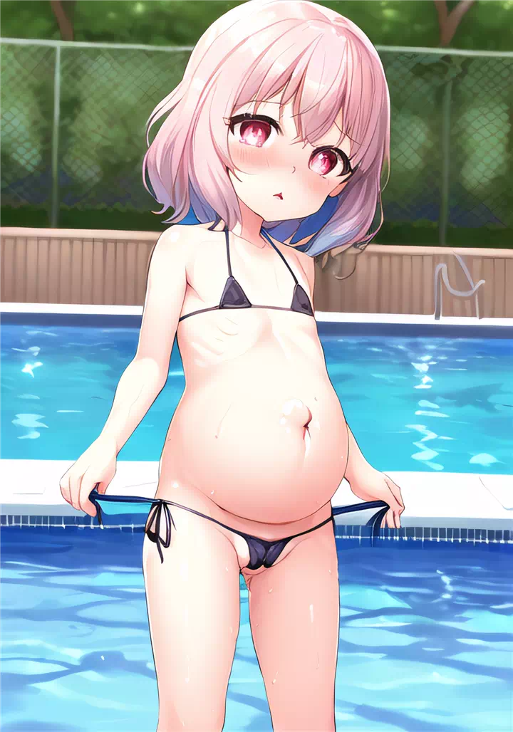 pregnant loli enoying the pool