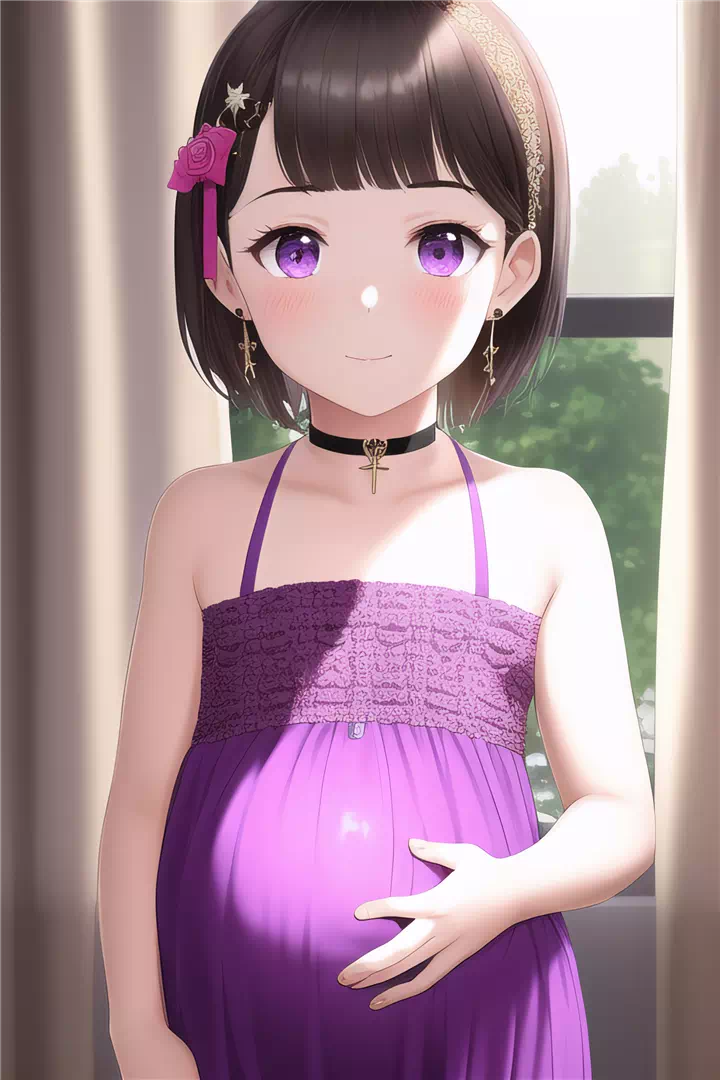 Cute pregnant loli in purple