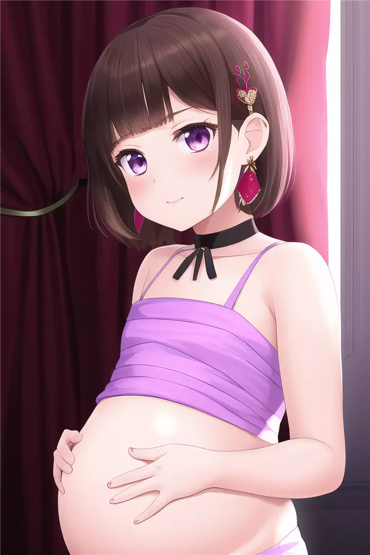 Pregnant loli holding belly