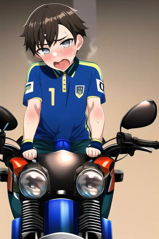 バイクに跨ったまま射精してしまうサッカー少年　その1