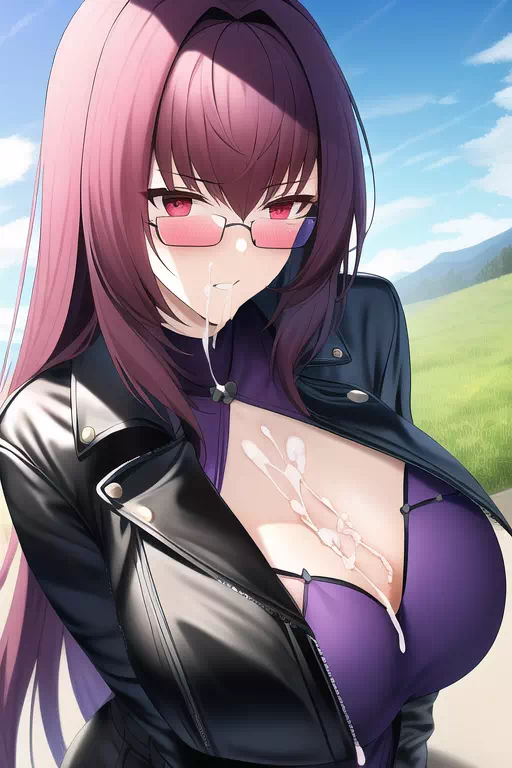 Sc?thach Glasses Boobs Cum 革ジャン