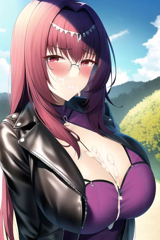 Sc?thach Glasses Boobs Cum 革ジャン