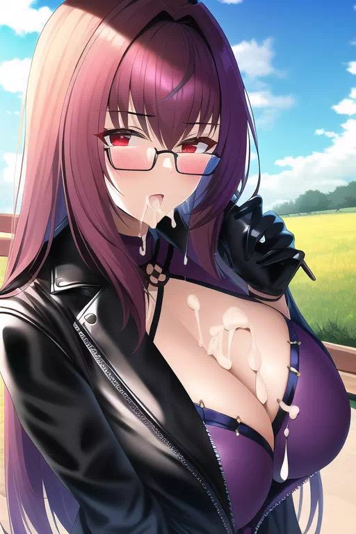 Sc?thach Glasses Boobs Cum 革ジャン