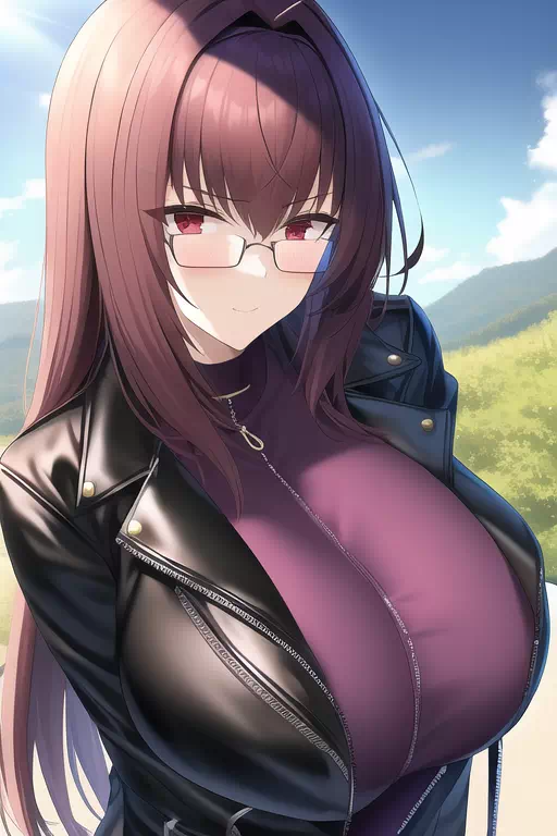 Sc?thach Glasses Boobs Cum 革ジャン