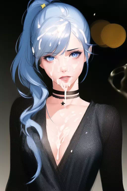 Blue Hair Sketched Style w／ Cum