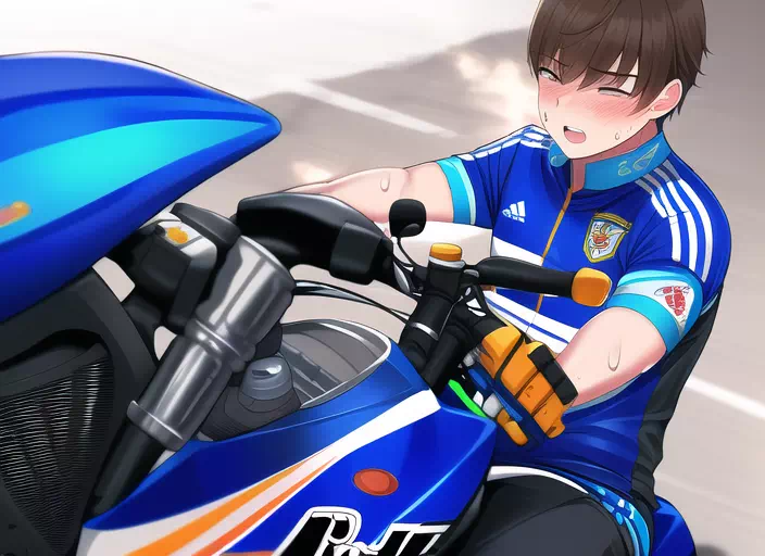 バイクに跨ったまま射精してしまうサッカー少年　その6