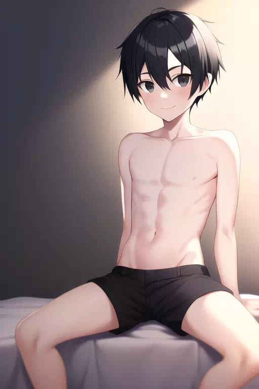 Hot Shota laying on the bed