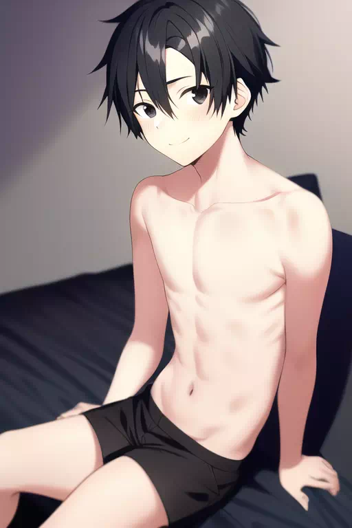 Hot Shota laying on the bed