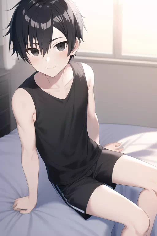 Hot Shota laying on the bed