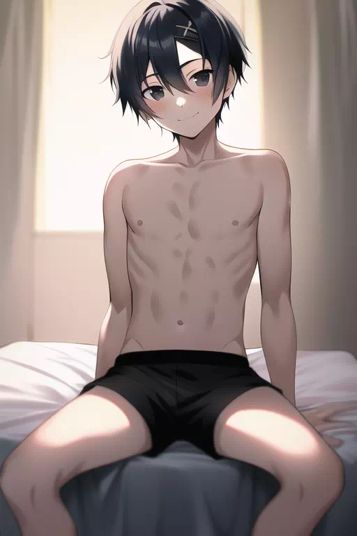 Hot Shota laying on the bed