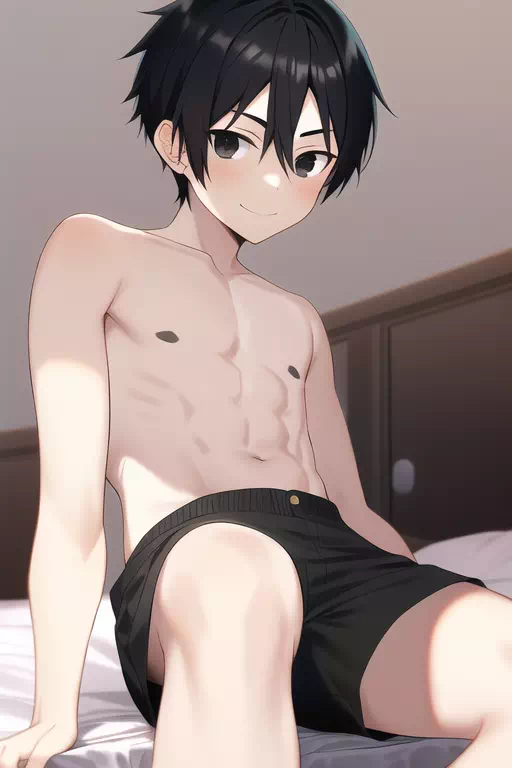 Hot Shota laying on the bed