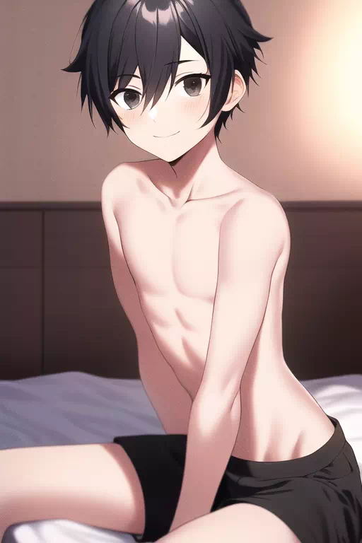 Hot Shota laying on the bed