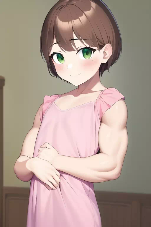 Muscle girl with green eyes