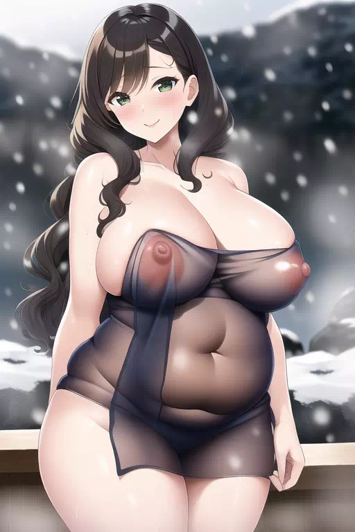 雪の露天のぽちゃ姉さん