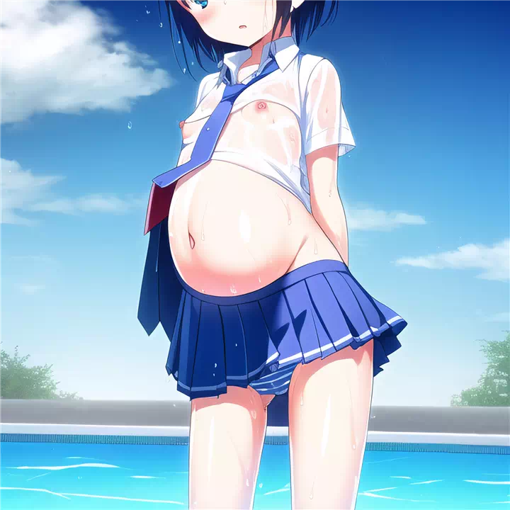 Preg school girl beach edition