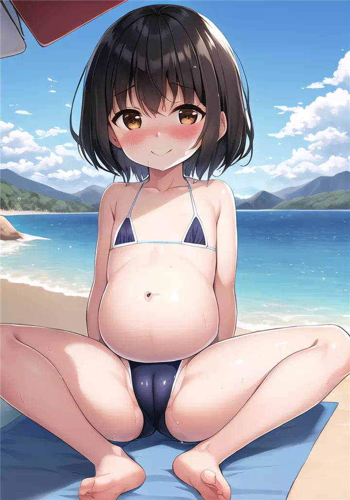 Pregnant loli at the beach set 1