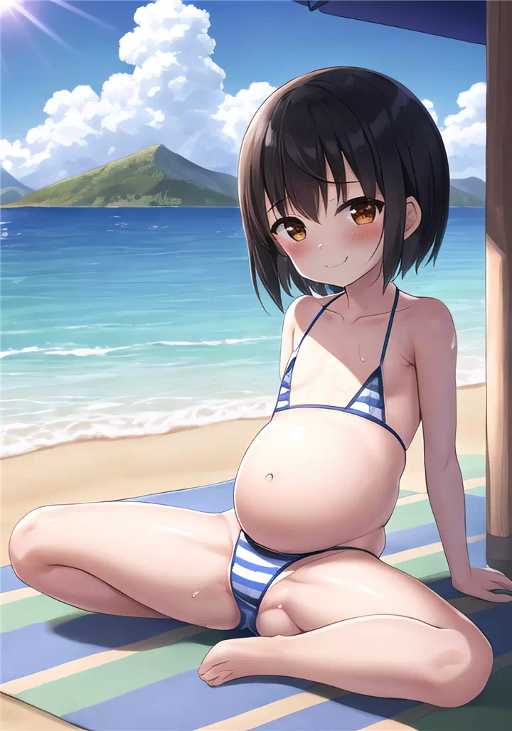 Pregnant loli at the beach set 1